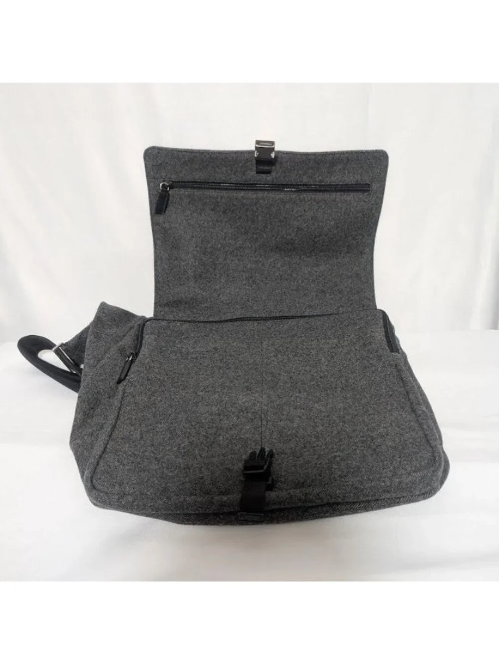 Prada Wool Triangle Logo Gray Messenger Bag Length Adjustable